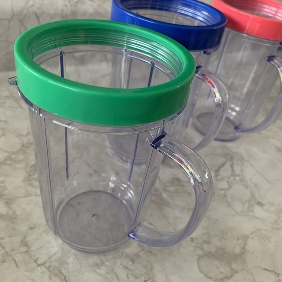 Magic Bullet Replacement Cups with Handles and Colored Lip Rings Lot of 4 - Picture 3 of 6
